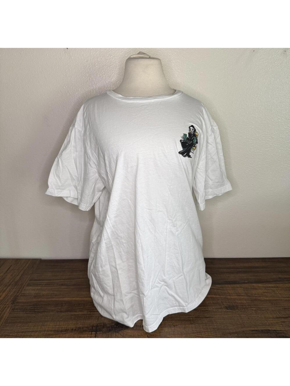 Taco Tuesday White Graphic T-Shirt with Grim Reaper Size XL